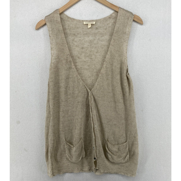EILEEN FISHER Sweater Small Linen Cardigan Vest Button Front Sleeveless Beige - Picture 1 of 14